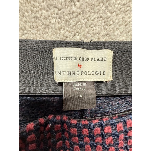 Anthropologie Essential Crop Flare Pants Burgundy Black Geometric Print Size S - Picture 7 of 10